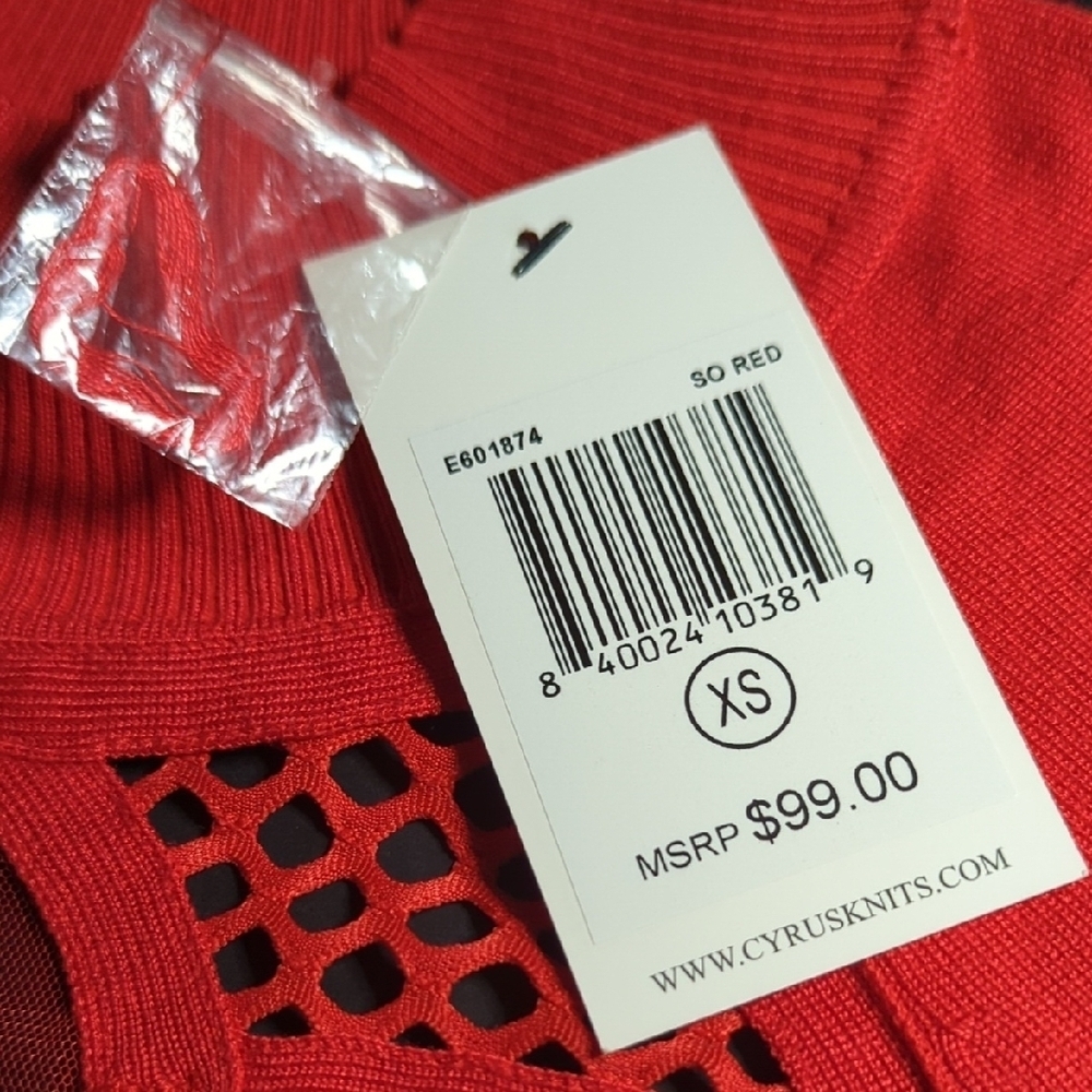 Cyrus Vibrant Red Knit Top with Mesh Accents - Picture 7 of 14